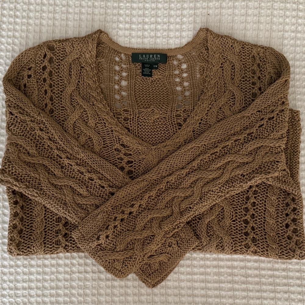 Lauren Ralph Lauren 100% Mercerized Cotton Sweater / Oat / Size Petite Medium